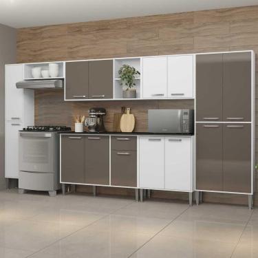 Imagem de Cozinha Compacta Multimóveis Xangai Blues Fg3282 Com Armário E Balcão Branca/lacca Fumê