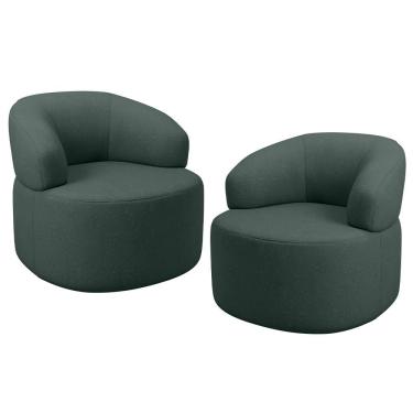 Imagem de Kit 02 Poltronas Giratória Orgânica Para Sala De Estar Living Helena L02 Linho Verde - Lyam Decor