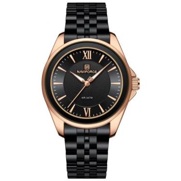 Imagem de Relógio Redondo Feminino Design Simples Em Aço Inoxidável 3atm Preto