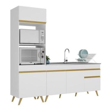 Imagem de Armário De Cozinha Compacta 212cm Veneza Multimóveis V2078 Branco/dour