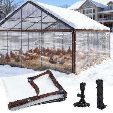 Imagem de Capa de galinheiro à prova d'água de 8 x 3 m para o inverno, lona durável e fácil de instalar com corda e abraçadeira, isolamento de galinheiro à prova de vento, capa de inverno para gaiola de galinha