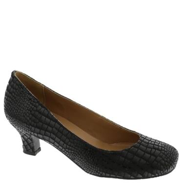 Imagem de ARRAY Sapato social feminino de couro com salto baixo, Preto em relevo, 7.5 Wide
