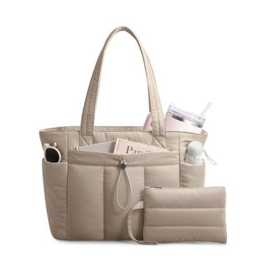 Imagem de TOPDesign Bolsa feminina com porta-copos, compartimento para laptop, bolsa de cosméticos e bolsa de carrinho para trabalho, viagens, Camelo, Medium, Casual