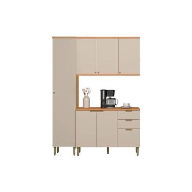 Imagem de Kit De Cozinha Completa 3 Peças Selene (1balcão+1aéreo+1paneleiro) Cp23 Jequitiba-off White Fosco - Linea Brasil