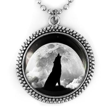 Imagem de Colar com pingente de lobo - Uivo para a lua, animal espiritual, joia de Halloween, prata ou preto - 942-RN, Large, Metal, Sem Pedra Preciosa