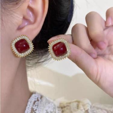 Imagem de Brincos de pingente de cristal quadrado dourado para mulheres, brincos simples, joias leves, presentes de declaração para ela, presentes de amizade para mulheres, presentes de Natal