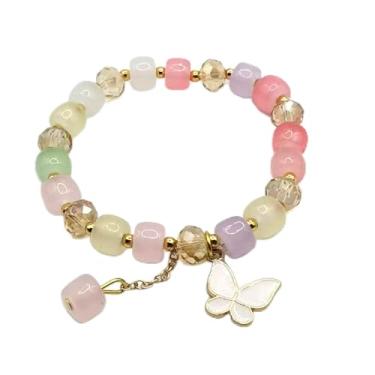 Imagem de Pulseira feminina com pingente de borboleta, pulseira elástica com pingente de cristal ajustável com pingente de borboleta e miçangas, joia elegante estilo boêmio, presente para ela, One Size, Cristal