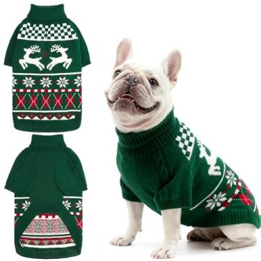 Imagem de EXPAWLORER Suéter de Natal para cães pequenos, médios e grandes, malha de gola rolê, roupas para animais de estimação, suéter de Natal, macacão quente e macio de inverno para filhotes, meninos e