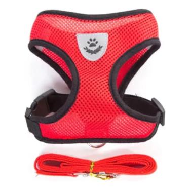 Imagem de Coleira Peitoral Com Guia Regulável Pet Cachorro Gato (Vermelho, M)