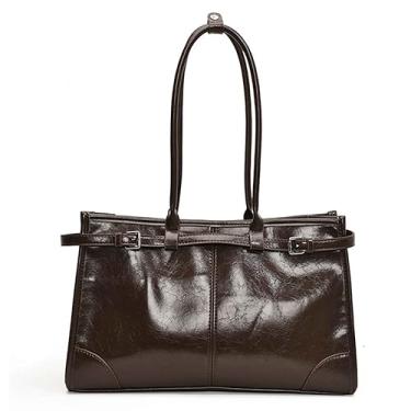 Imagem de Ansseng Bolsa de ombro feminina grande de couro sintético, bolsa de mão superior para trabalho, Café, Bolsa de mão superior