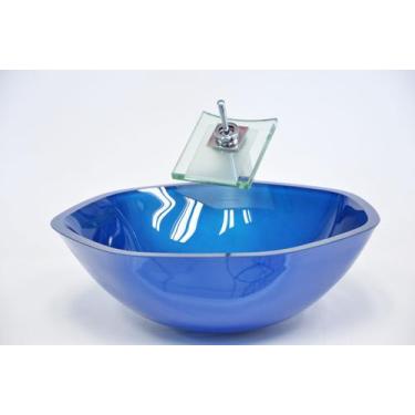 Imagem de Cuba de Vidro Heptagonal 41cm Nápoles - EKASA, Azul Escuro