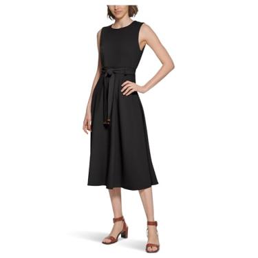 Imagem de Calvin Klein Crepe feminino sem mangas com laço próprio Aline, Preto, 42