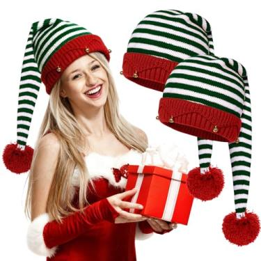 Imagem de Breffima Gorro de crochê de cauda longa de elfo de Natal, vermelho, verde e branco, para adultos, mulheres, homens, fantasia de elfo, cosplay