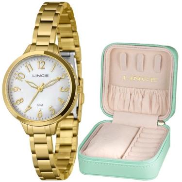 Imagem de Relógio Feminino Dourado Lince LRG4854L34 B2KX Kit Porta Joias