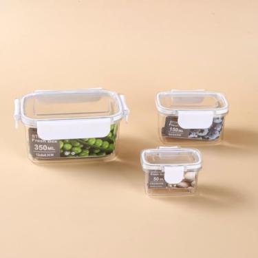 Imagem de Conjunto 3 Potes Herméticos Retangulares 50ml 150ml 350ml Transparente Vedação Tampa Trava Cozinha Organização