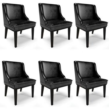 Imagem de Kit 6 Cadeiras Estofadas Base Fixa De Madeira Preto Lia Sintético Premium Preto - Ibiza