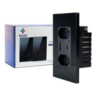 Imagem de Tomada Dupla Inteligente Alexa E Google C/ Usb Preto - Ekaza, Preto