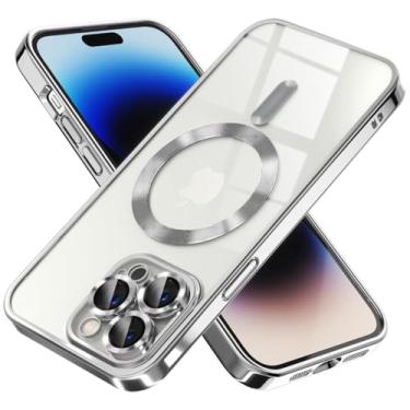 Imagem de Capinha Case Capa Transparente Magnética Anti Impacto Slim Luxo Premium Proteção de Câmera Para iPhone (Prata, iPhone 14 Pro)
