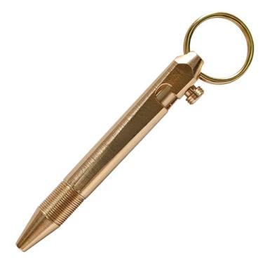 Imagem de FIYEE Mini caneta esferográfica de latão para EDC – compacta, durável e fácil de carregar com alça para chaveiro (latão)