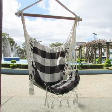 Imagem de Rede Cadeira De teto Balanco Suspensa descanso com espuma e bolsa transporte(Xadrez marrom e cru)