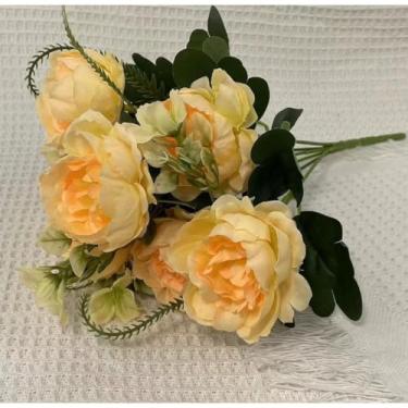 Imagem de Ramo Decorativo com 5 Rosas Artificiais para Arranjo – Flor para Decoração de Casa 30cm (champanhe 4759,2 Unidade)