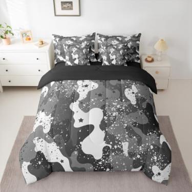 Imagem de jejeloiu Conjunto de edredom camuflado com 7 peças, solteiro, exército, camuflagem, estilo colorido, em uma bolsa, para decoração de quarto de crianças, meninos, meninas, microfibra leve