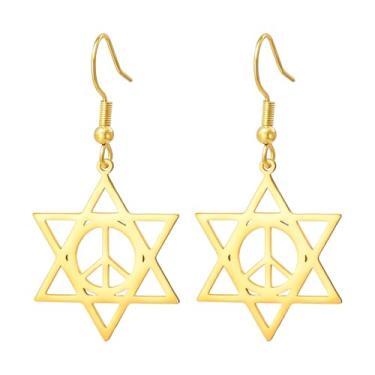 Imagem de LIKGREAT Brincos hexagrama de aço inoxidável com pingente de estrela de Davi, símbolo da paz, joias de proteção judaica, acessórios hippie para mulheres, one size, Aço inoxidável, Sem pedra preciosa