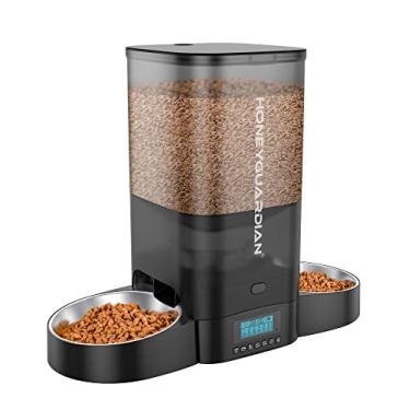 Imagem de HoneyGuaridan Alimentador Automático Para Gatos De 5L Para Dois Gatos, Dispensador De Comida Para Gatos Com Tigela De Aço Inoxidável, Alimentador De Gatos Com Temporizador, Controle Programável De 1
