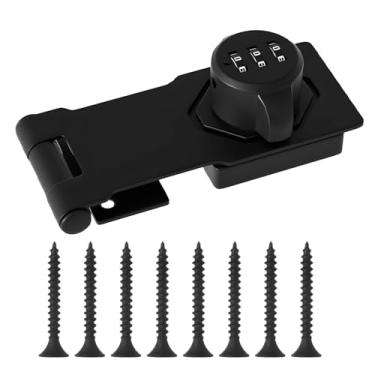 Imagem de Trava com código de segurança, trava de ferrolho com cadeado de fechadura de porta de celeiro, para armários gavetas, geladeiras, preto, suporte de parafuso