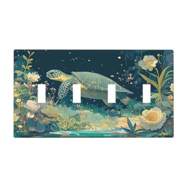 Imagem de Capas para interruptores de luz, fantasia, mar, mundo, tartaruga, floral, planta, quadriciclo, elétrico, placa de parede de 4 grupos, placas decorativas para quarto de crianças, decoração de berçário