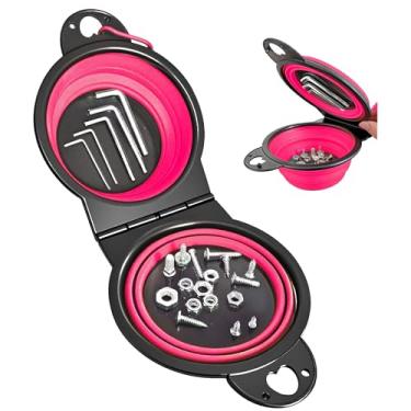 Imagem de Conjunto de bandejas de peças magnéticas dobráveis, nova versão atualizada, tigelas duplas de silicone redondas integradas de 13 cm, organizador de porcas e parafusos multiuso, gancho bônus para