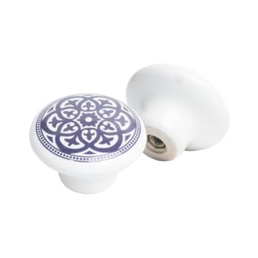 Imagem de Kit 8 Puxador Gaveta Porcelana Cerâmica Armário Móveis 38mm (Branco/Azul - MPPON112)