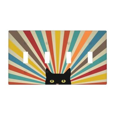 Imagem de JDAKHD Boho Vintage Retro Rainbow Light Switch Cover Plate Cute Cat Decorative Quad Toggle Wall Plate Colorido Abstrato 4 Gang Placa Elétrica Frontal Banheiro Quarto Cozinha Decoração