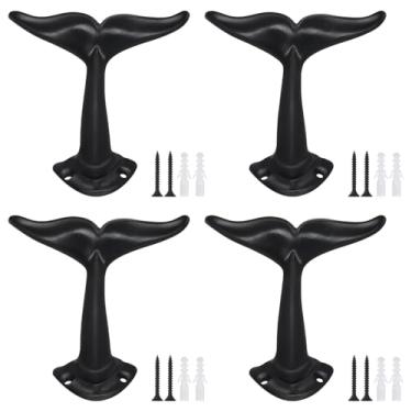 Imagem de Conjunto de 4 ganchos de parede de cauda de baleia, cabides resistentes inspirados no oceano (8,5 x 6 cm), ferragens de montagem incluídas para chaves, toalhas e casacos