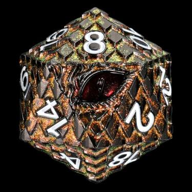 Imagem de CSITORWWE Dragon Eye Scale Metal Dice,33mm 20 Sided Giant D20, Large Polyhedral Dice, Metal Dice Set for TTRPG Tabletop Gaming,Dungeon Masters,RPG Adventures(Glitter Golden with Red Eye)