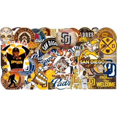 Imagem de Pacote de adesivos de beisebol de vinil americano San Diego com 50 peças para garrafa de água, laptop, bicicleta, computador, motocicleta, estojo de viagem, adesivo decorativo de decalque de carro