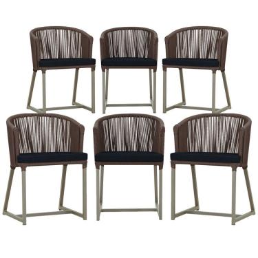 Imagem de 6 Cadeiras De Jantar Noronha Fendi Corda Náutica E12 Trama Marrom