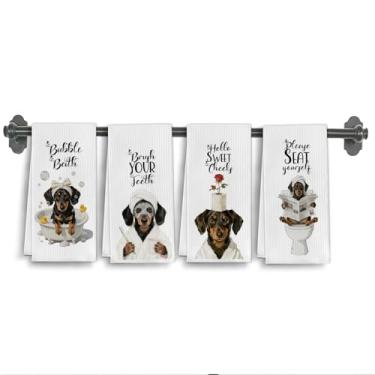 Imagem de Elefeltclave Toalhas de mão pretas engraçadas, toalhas de cozinha de banheiro Dachshund, presentes de cachorro Weiner para mulheres e homens, decoração de banheiro para amantes de cães, presentes para