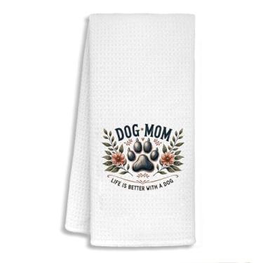 Imagem de STHTTSW Toalhas de cozinha para mãe de cachorro, presentes para donos de mães, presentes para mulheres, presentes para amantes de animais de estimação, patas de cachorro florais toalhas de mão