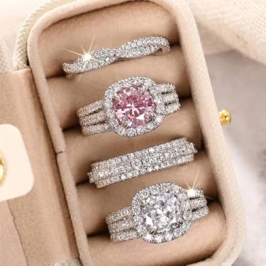 Imagem de Conjunto de alianças de casamento empilháveis de 4 peças para mulheres com zircônia cúbica, 8, Latão, Zircônia cúbica