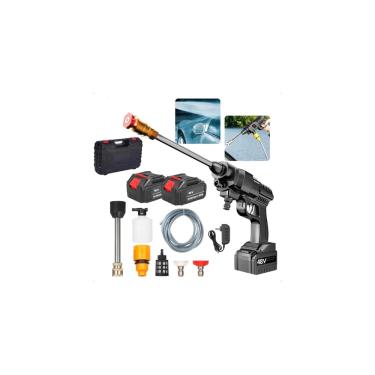 Imagem de Lavadora de Alta Pressão Portátil, 8 Peças, Bateria Recarregável, Bivolt, Preta, com Reservatório 300ml, Mangueira 4,60m, Maleta para Armazenamento