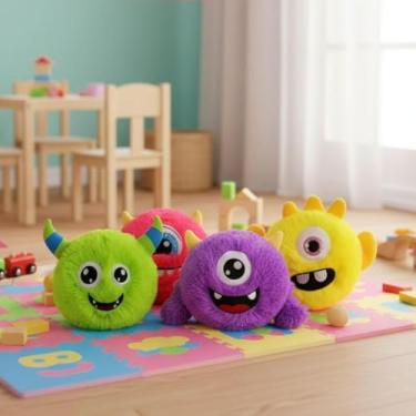 Imagem de Bola Inflável de Pelúcia Monstros com Bomba, Multicolorido, 23cm Diâmetro, Material Macio, para Crianças, Decorativa