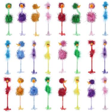 Imagem de 24 canetas de pelúcia flamingo, canetas esferográficas divertidas de penas, artigos de papelaria coloridos com tema de avestruz para aniversário, Páscoa e Natal