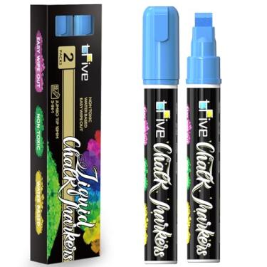 Imagem de TFIVE Marcadores de giz líquido azul – pacote com 2 canetas jumbo de giz com pontas largas 3 em 1 de 10 mm, canetas marcadoras apagáveis a seco e molhado para vidro, quadro-negro, janelas, calendário