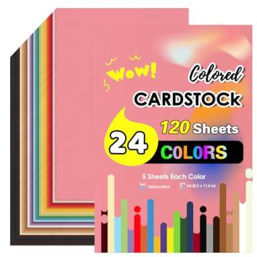Imagem de Papel cartolina colorido, 120 folhas, cartolina, 24 cores sortidas, papel de construção 160 g/m2 27 kg, cartolina colorida para impressão de álbum de recortes de Natal DIY, papel A4 21 × 29 cm