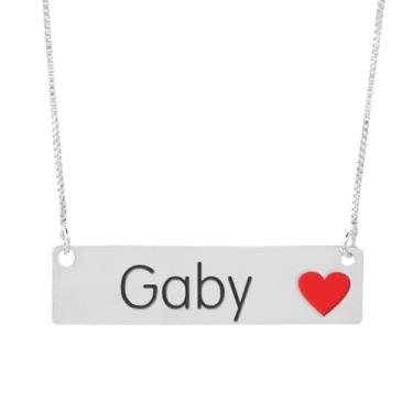 Imagem de Colar Semijoia Nome Personalizado Coração Resinado Gaby Banhado em Prata 1000-999001832