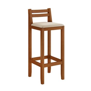 Imagem de Banqueta em Madeira Maciça Ibiza Balcão 98 Cm - Malbec Assento Off White