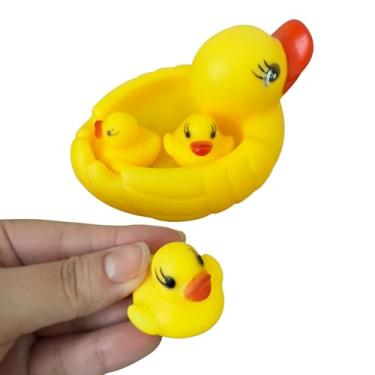 Imagem de Brinquedo Para Banho Bebê Vinil Macio Patinhos Animais Fundo Do Mar Aquáticos Para Banheira Piscina (4pçs: 1 Pato Grande + 3 mini patinhos)