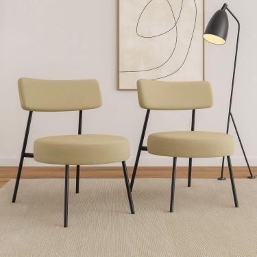 Imagem de Kit 02 Poltronas Decorativas Sala De Estar Kobe Estofada Com Encosto Linho Bege - Abmaza
