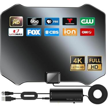 Imagem de Antena de TV atualizada 2025 para Smart TV interna, antena HDTV de mais de 2800 milhas para canais locais, antena digital de longo alcance com amplificador de sinal suporta cabo coaxial 8K 4K 1080p